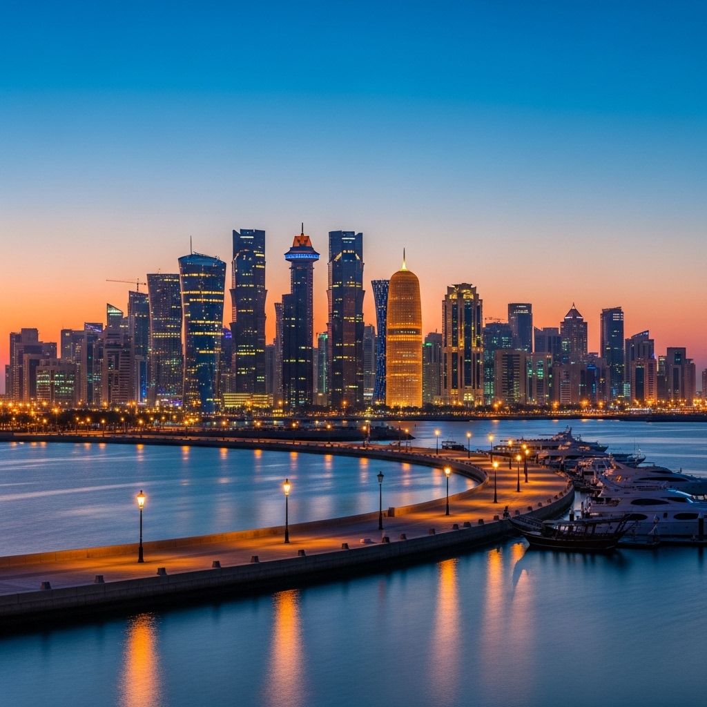 Doha skyline at dusk
